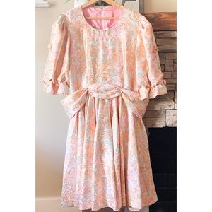 80s Vintage Puffed Sleeve Fit Flare Floral Dress